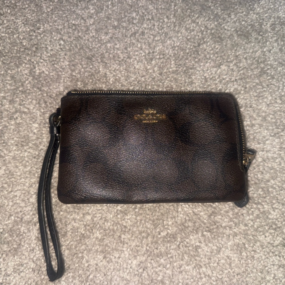 Coach Dark Brown Wristlet with Gold Accents